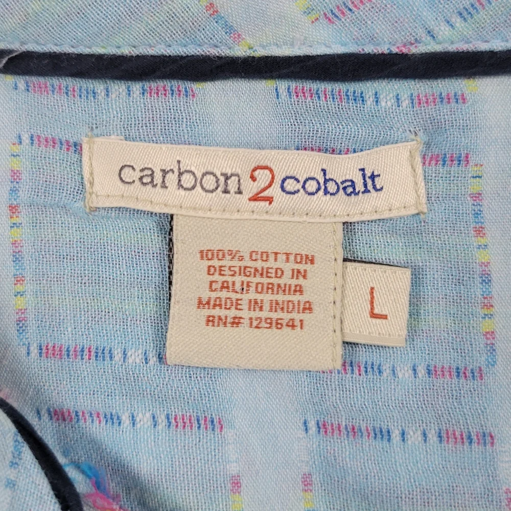 Carbon 2 Cobalt Button Up Shirt‎ Mens Large Blue Cotton Gauze Pockets Colorful